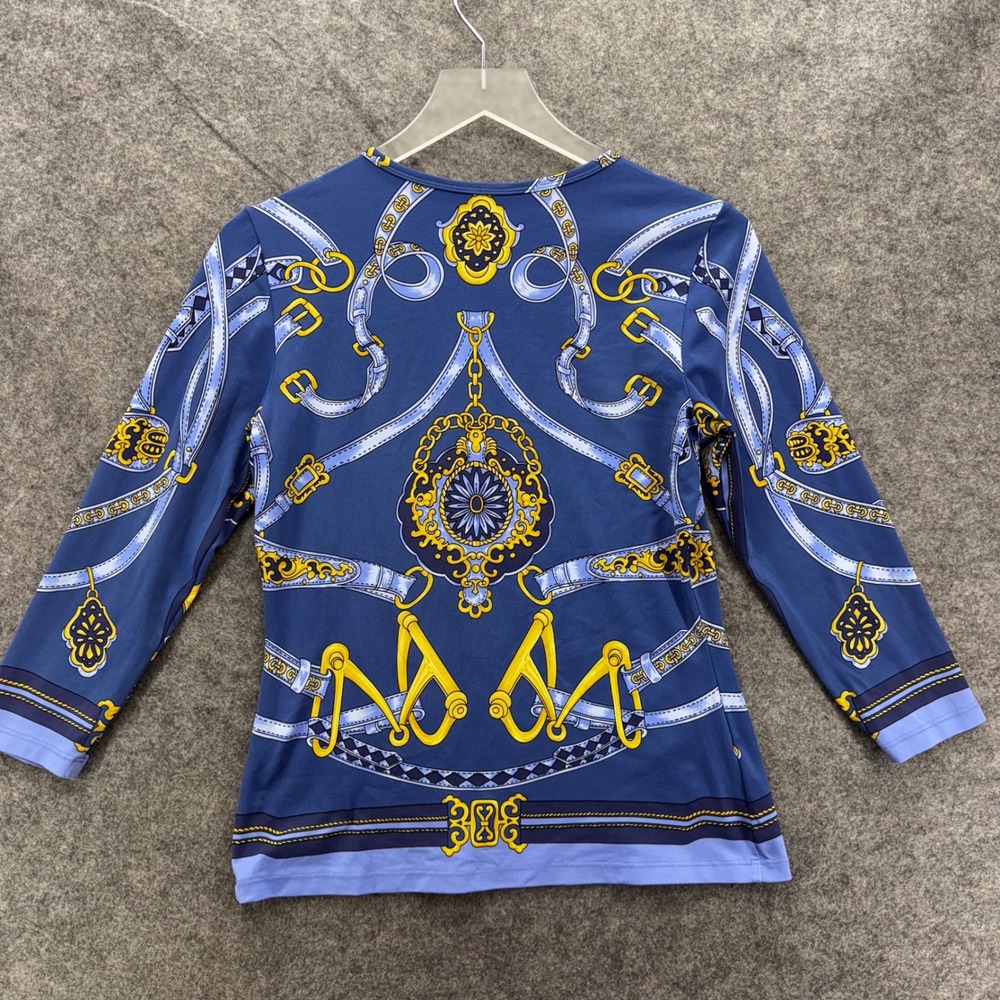 J. McLaughlin Womens‎ Blue Print 3/4 Sleeve Top Size S Chain Equestrian - Picture 8 of 11